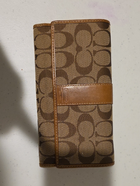 Coach Handbags - Coach Brown Signature Canvas Continental Wallet with Leather Strap